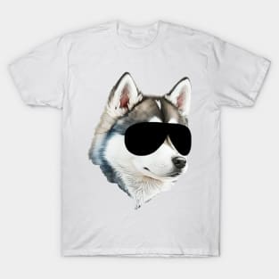 Funny husky Dog with Black Sunglasses T-Shirt